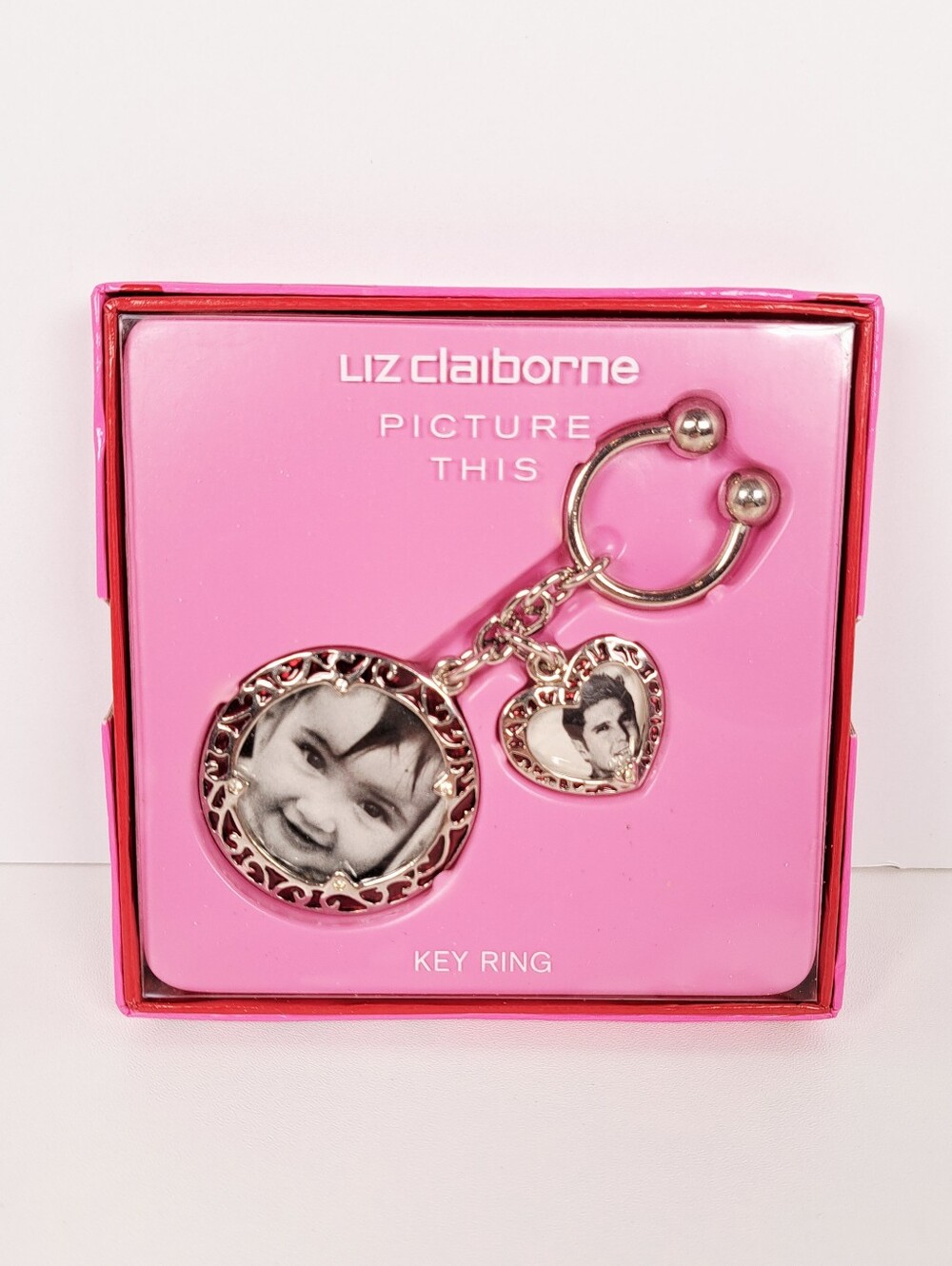 New Picture This Heart Key Ring Silver Key Chain Ornate Enameled Liz Claiborne